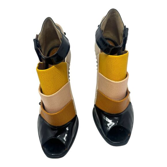 Fendi Tricolor Lizard Leather Peep Toe Ankle Booties Size 39 - Picture 11 of 12